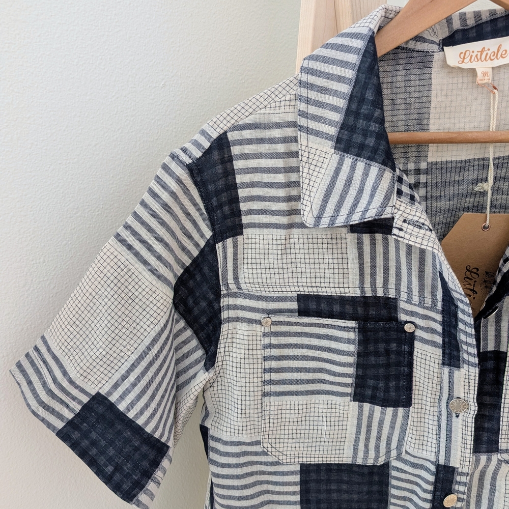 NWT Boutique Paid Patchwork Collared Button Front… - image 3